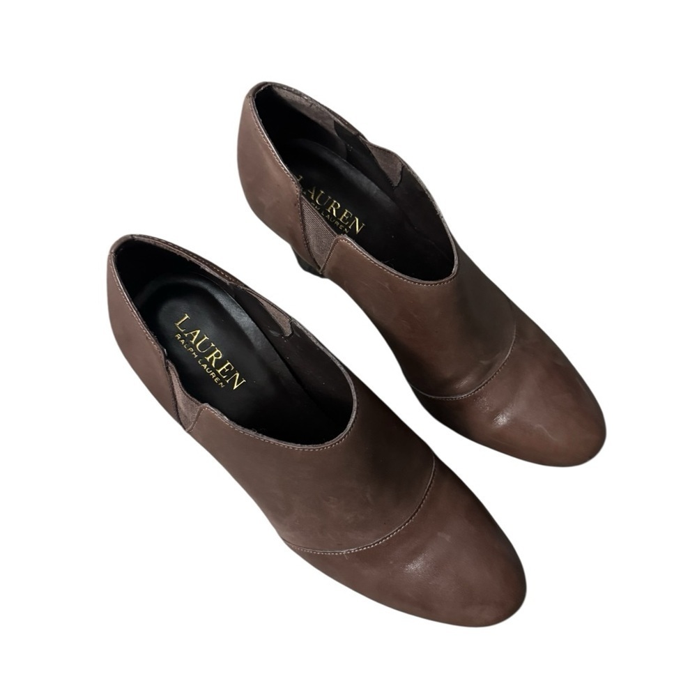 Lauren Ralph Lauren Brittni Brown Leather Ankle Booties Heels Womens Sz 8.5 B